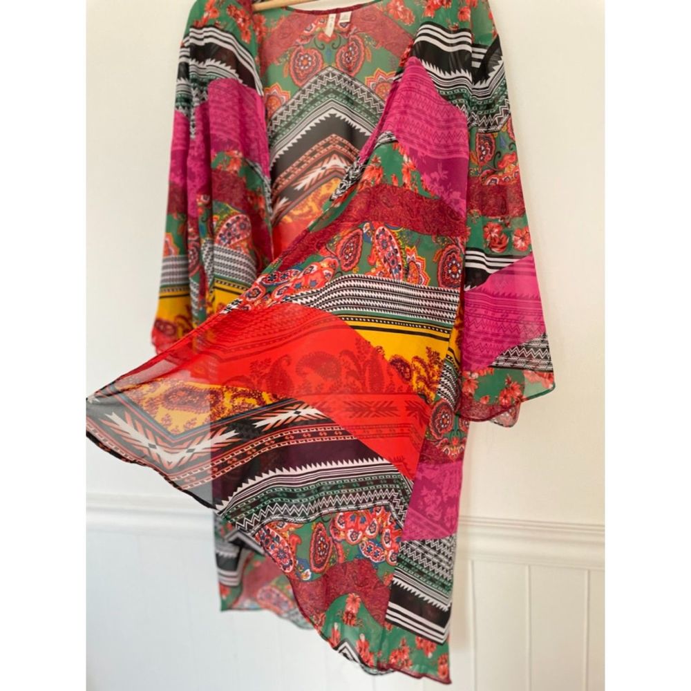 EST 1946 Long Open Front Colorful Kimono Size Large Boho Whimsical B85 - Picture 12 of 15